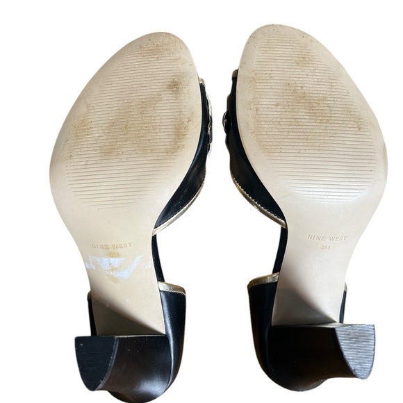 Nine West Black Leather Open Toe D’Orsay Heels Gold Buckle Women’s Size 8 - Picture 5 of 6